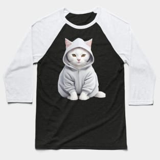 White British shorthair cat wearing hoodie Baseball T-Shirt